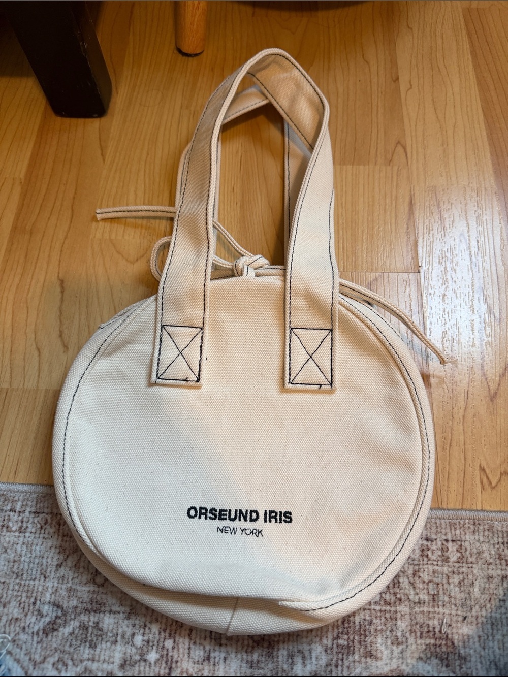 Orseund Iris Cream Canvas Round Tote Bag